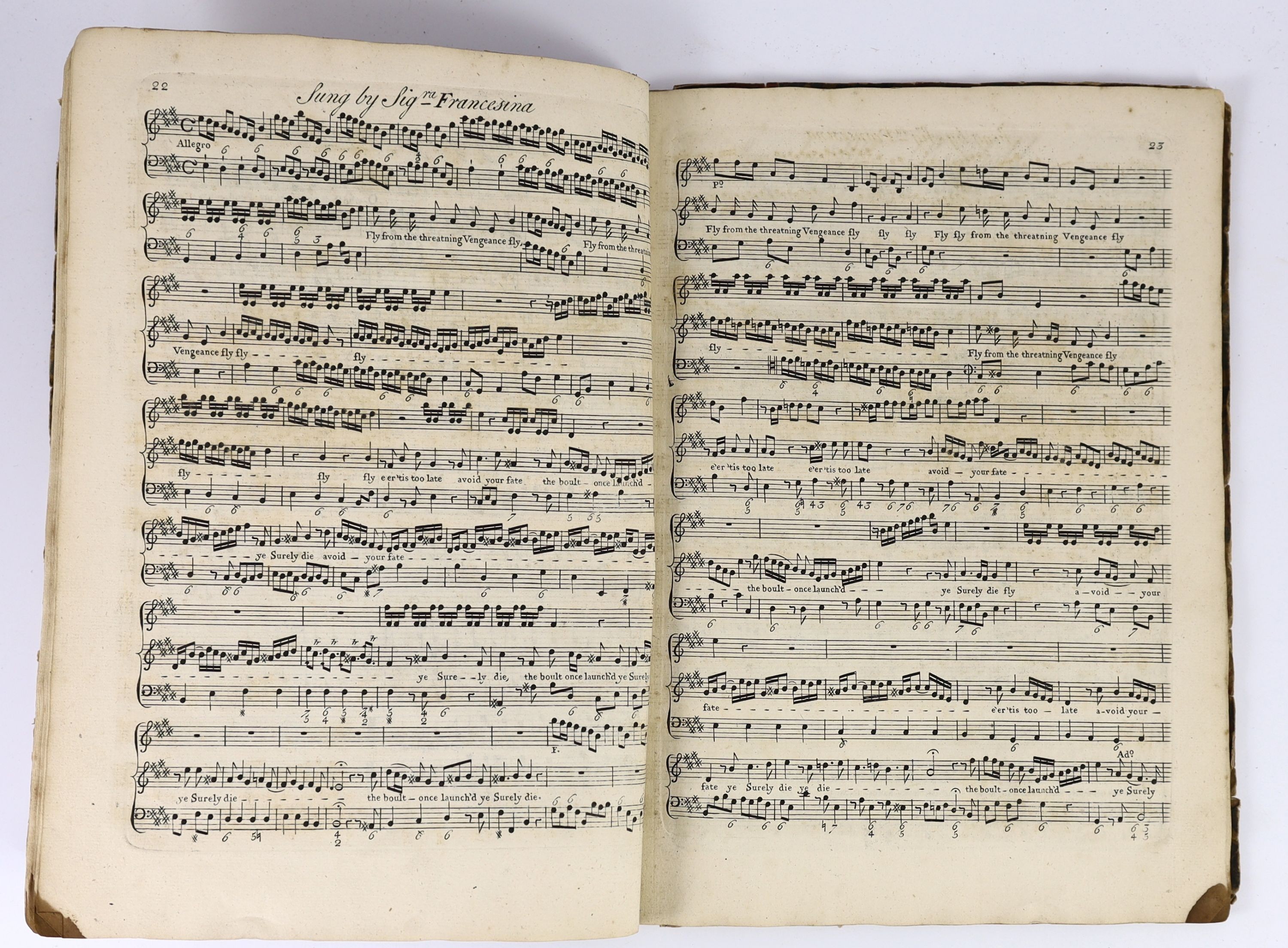 Handel, George Friedrich - The Occasional Oratorio as it is Perform'd at the Theatre Royal in Covent Garden. Set to Musick by Mr. Handel. (2nd edition). part engraved title within a black rule; (3), (1)-78.; contemp. mar